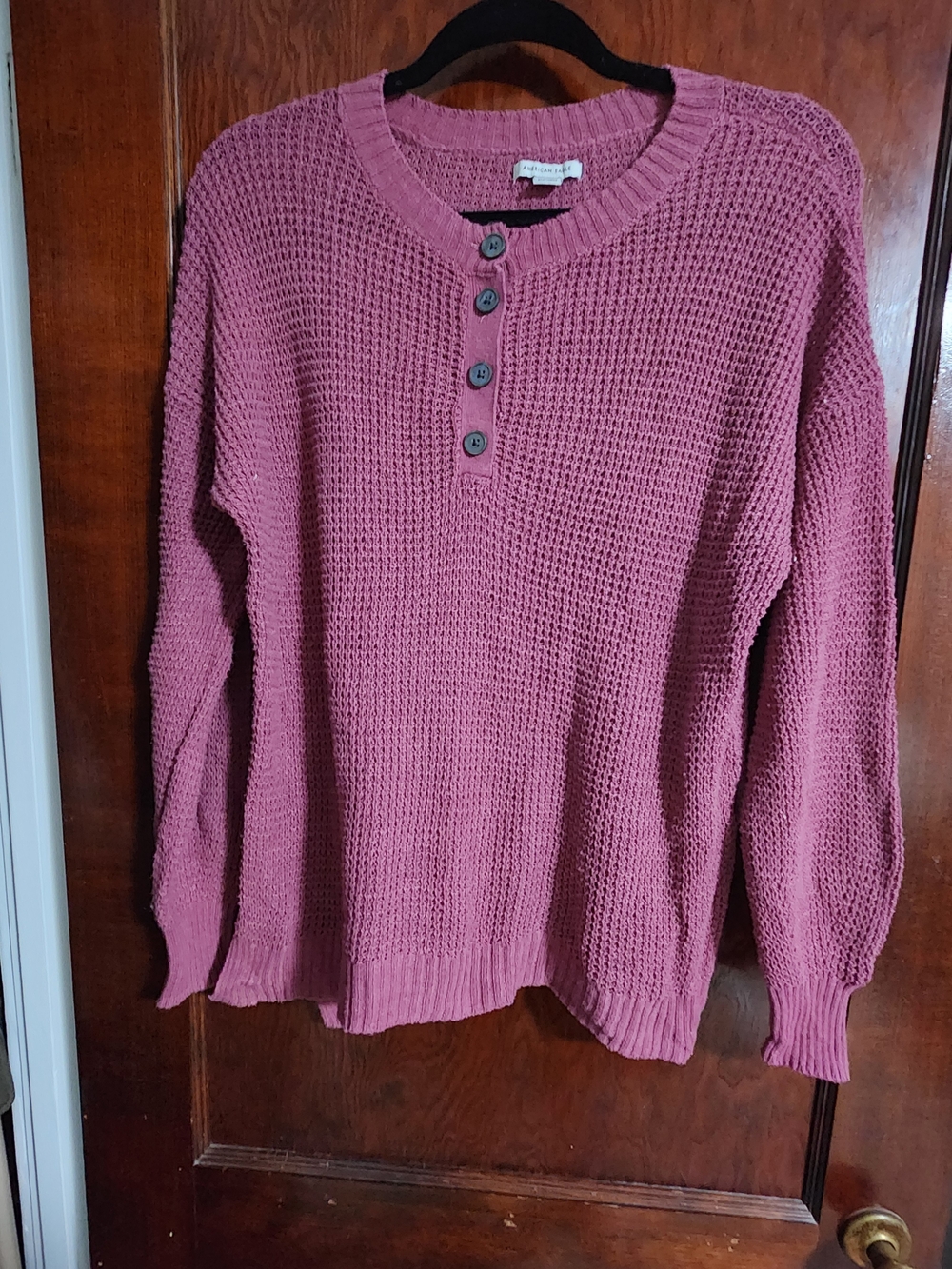 American Eagle Waffle Knit Henley Sweater - Mauve Pink (Size XS, NWOT)